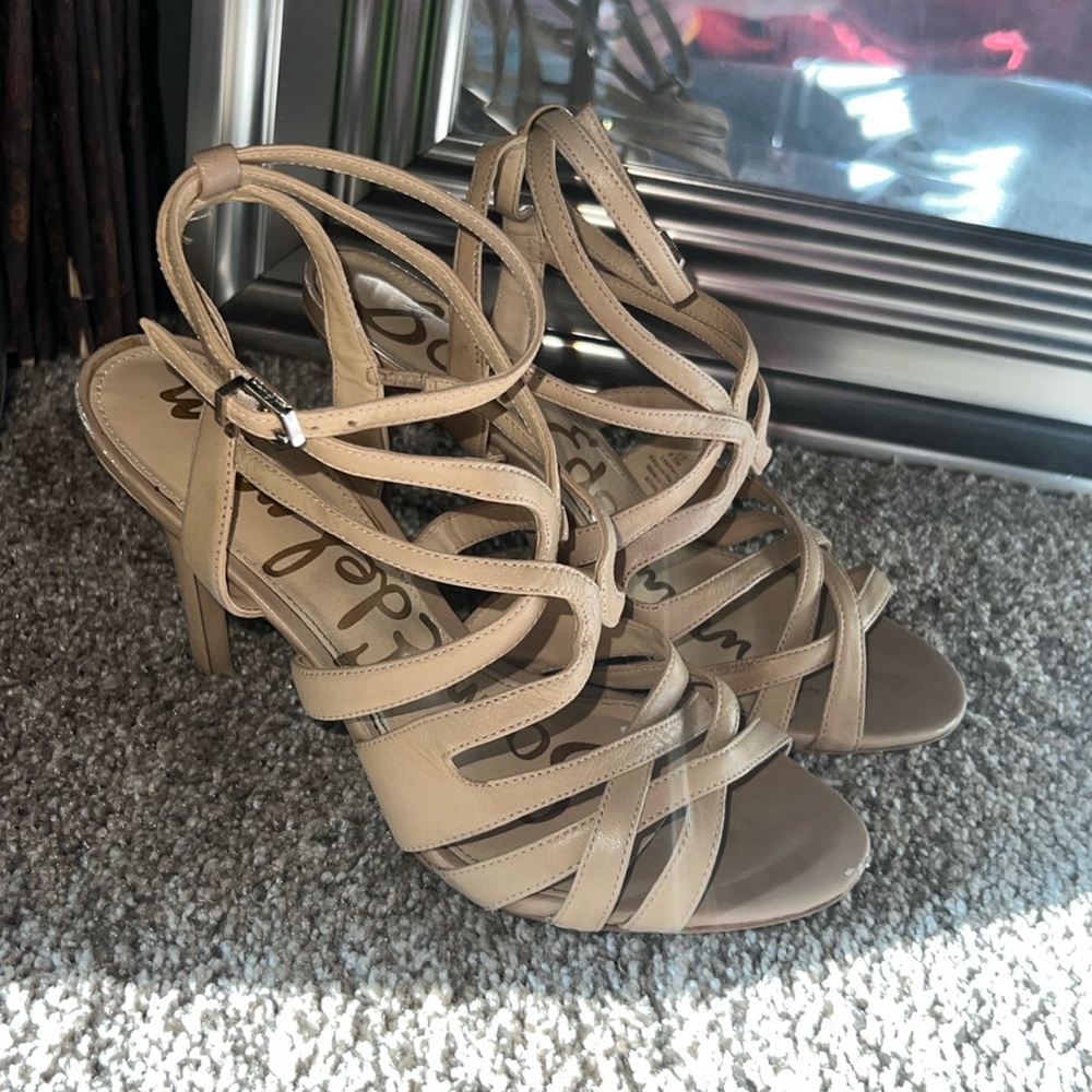 Sam Edelman nude tan leather strappy high heel sandals 4.5” heel height size 8.5 - Picture 1 of 12